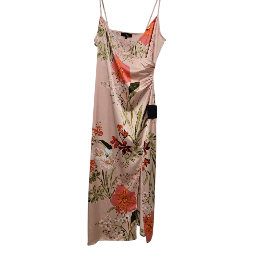 Lulus Remarkable Entrance Floral Print Satin Dress Spring Size Large Pink NWT - Picture 6 of 13